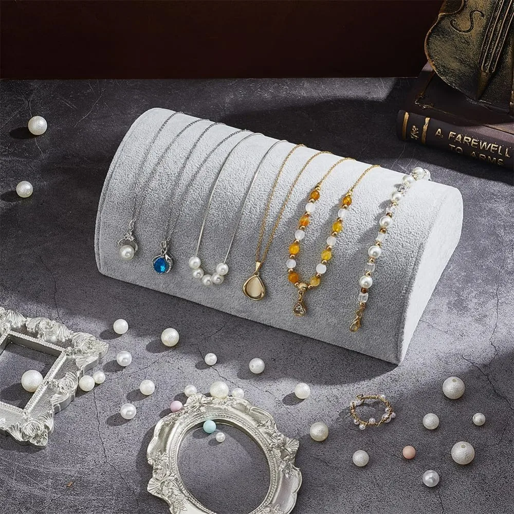 Half Moon Velvet Bracelet Display Soft Jewelry Display Stand Light Grey Bracelet Necklace Holder Watch Display Ramp Stand