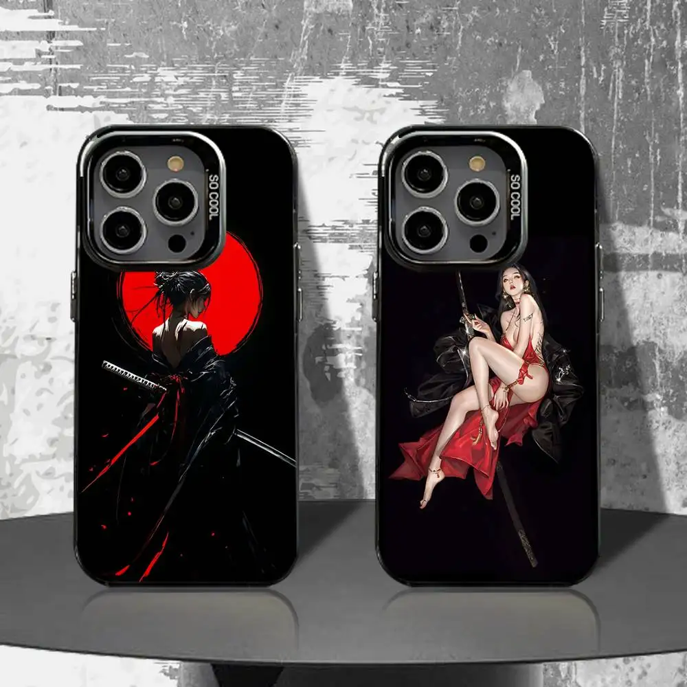 

Woman Samurai Phone Case For iPhone 16,15,14,13,12,11,Pro,XS,Max,Plus,Mini,SE4,E Black Matte Shockproof Cover