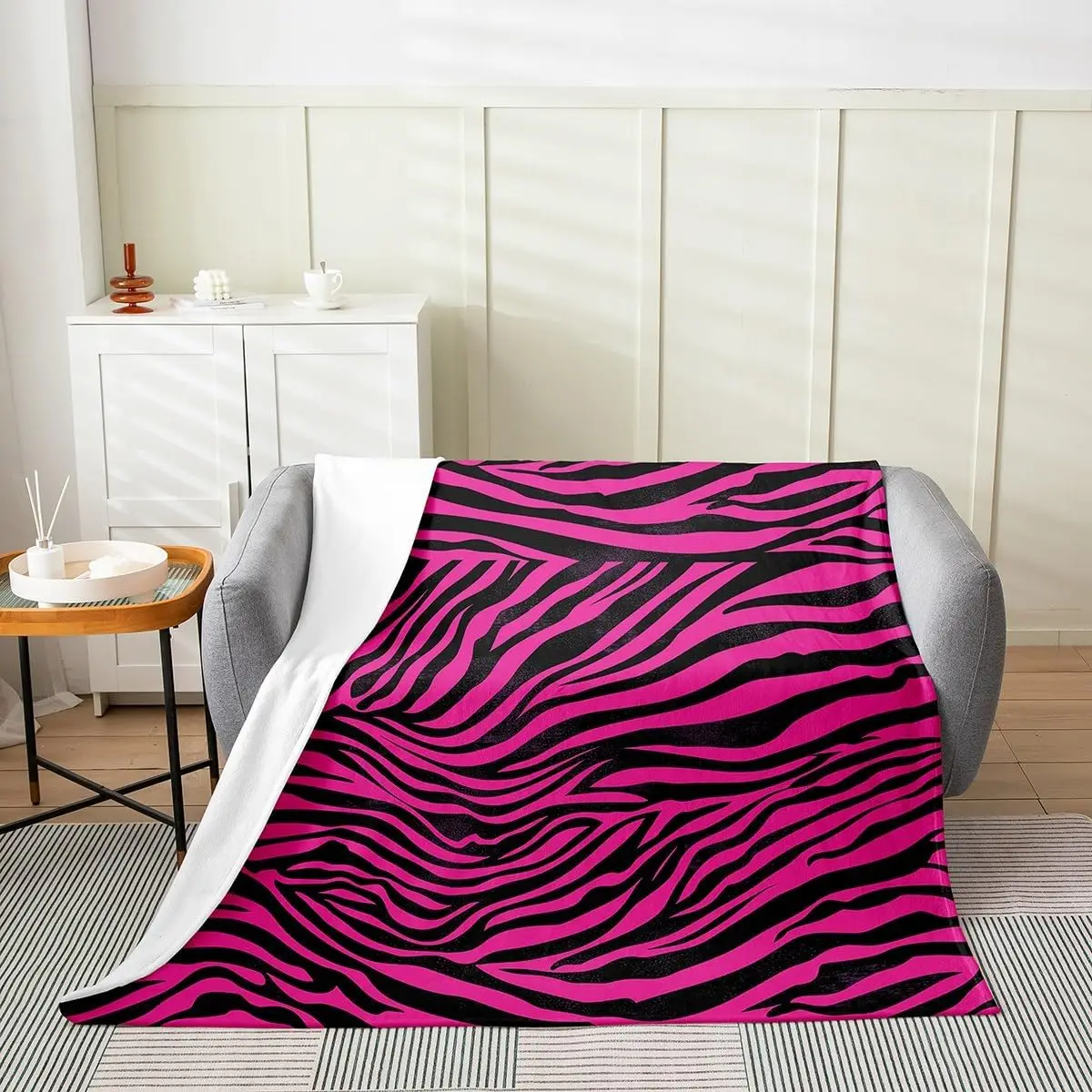 Pink Zebra Print Blanket Soft Fleece Throw Cozy Living Room Decor Animal Pattern Bed Cover Fashion Home Textile