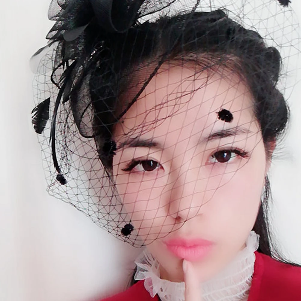 

Black Mesh Headdress Hair Clips Fascinator Hat Veil Women Banquet Wedding Party Headpiece Funeral Elegant Charm