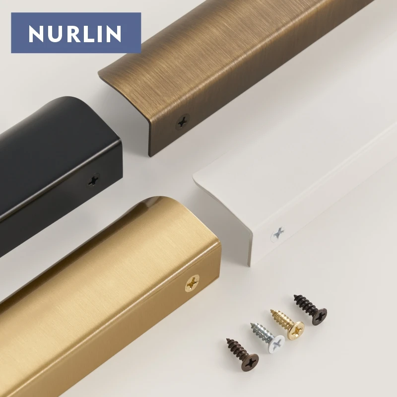 Nurlin Messing-Klappgriff, kurzer Kantengriff, Schubladenschale, Möbelgriff, gebogener Griff, verschiedene Farben und Größen erhältlich