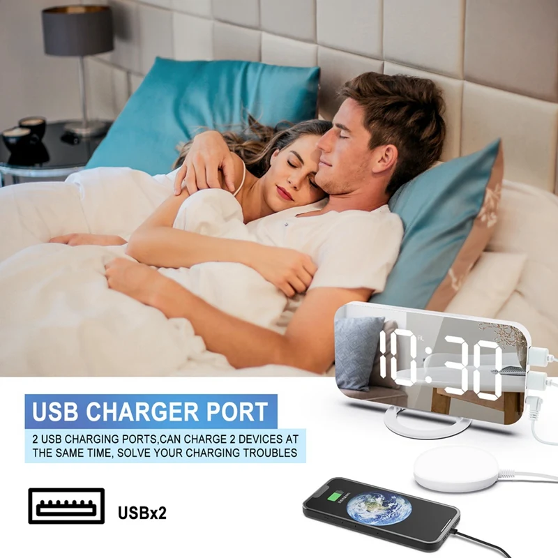 LED Vibration Alarm Clock Multifunctional Dual USB Charging Mute Bedside Luminous Automatically Adjust Brightness