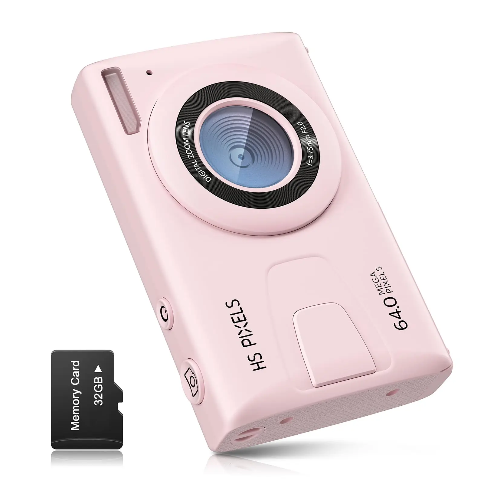 DEMANN NEW 64MP Digitalkamera 1080P FHD, 3,0 Zoll, 18x Zoom, Kompaktkamera mit 32GB TF-Karte, für Anfänger, Rosa