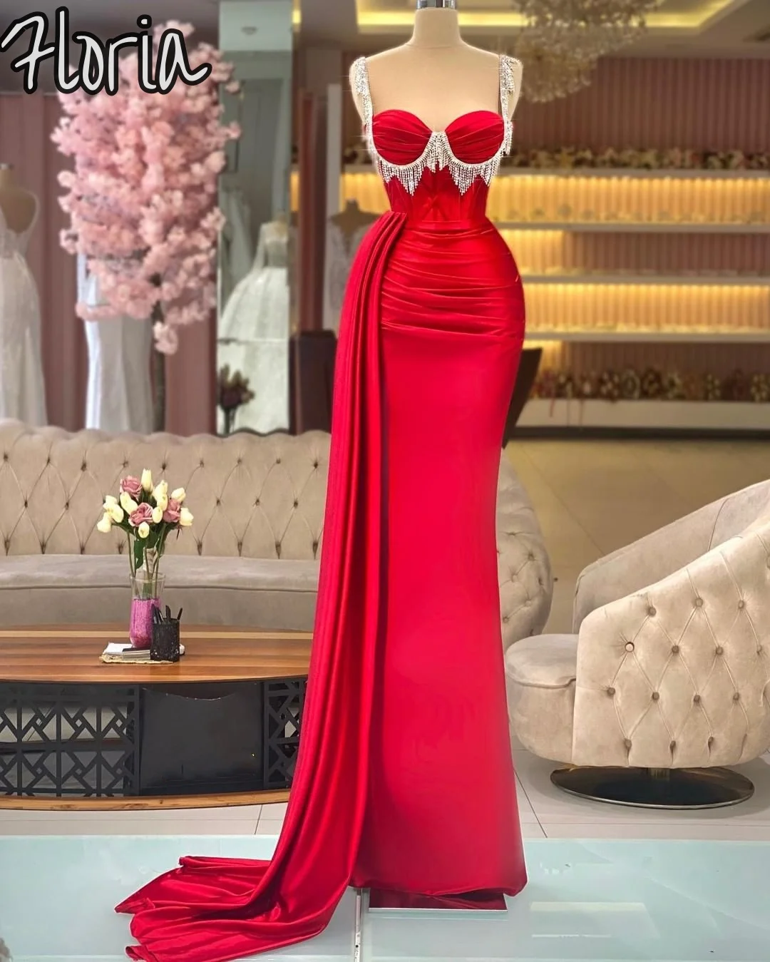 

Classic Tassel Satin Evening Dresses Pretty Sweetheart Taffeta Mermaid Prom Gowns Floor Length Elegant Formal Party Dress