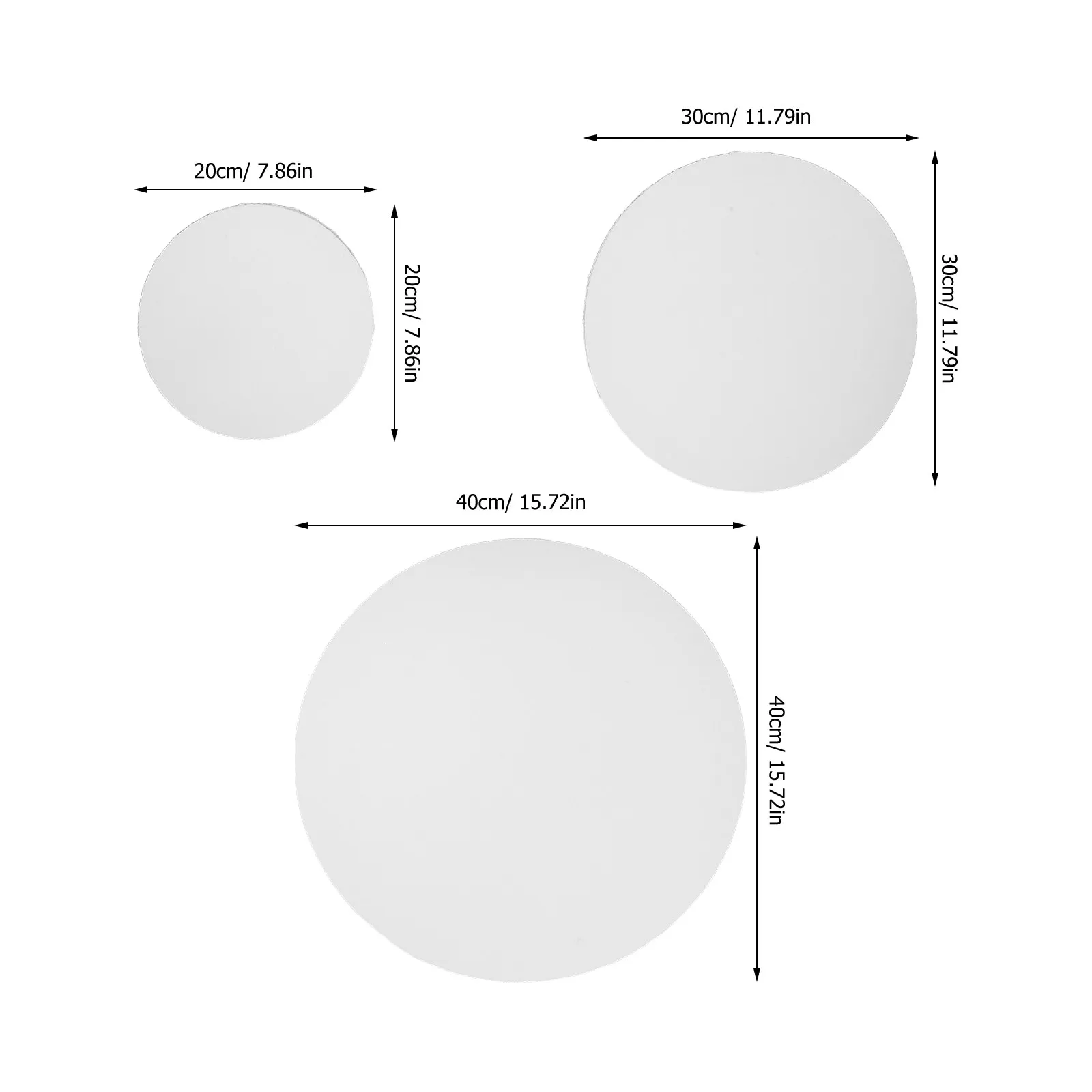 3Pcs Premium Cotton Round Canvas Frames 20 30 40Cm Smooth Circular Stretched Canvas Panels for Professional Oil Painting