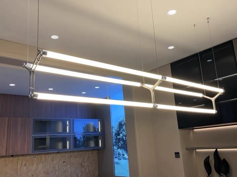 Steel Bar LED Pendant Lights Kichen Island Acrylic