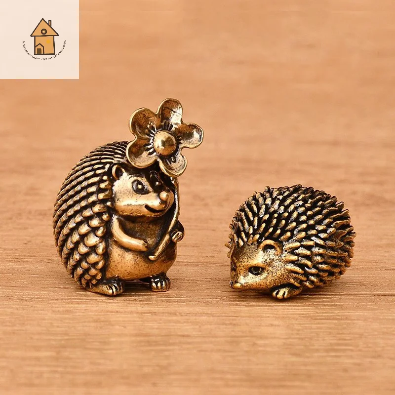 

Antique Hedgehog Small Ornaments Solid Brass Antique Animal Sculpture Crafts Desk Tea Table Decoration Home Decor