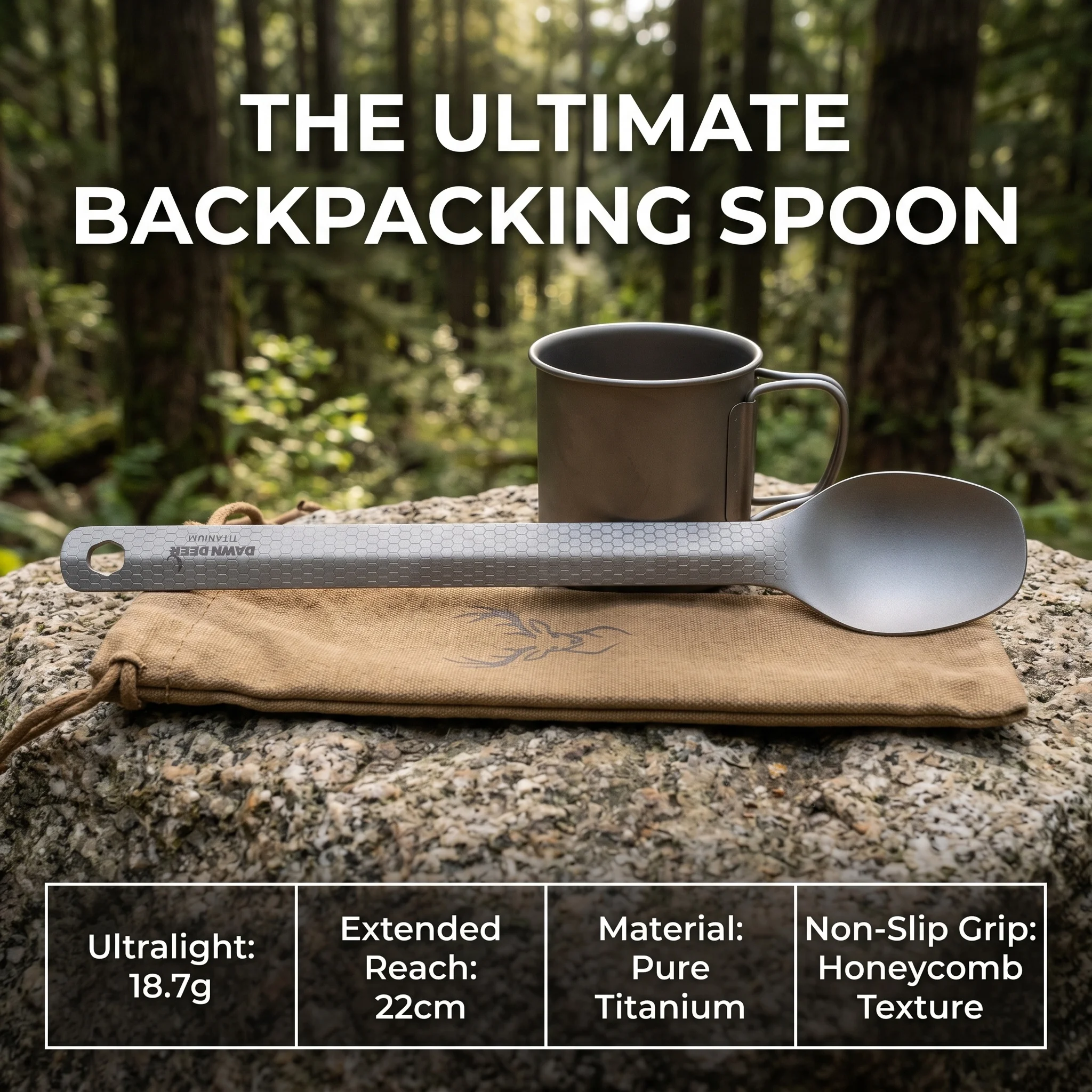 Dawn Deer Titanium Spoon 22cm Long Ultralight Camping Cutlery For Hiking Backpacking Lightweight Outdoor Tableware Trekking Gear - view 6