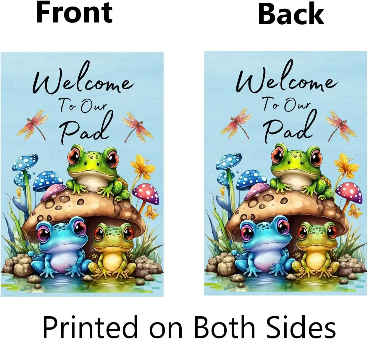 Welcome To Our Pad Frog Garden Flags for Outside 12x18 Inch Double Sided Mushrooms Frogs Cottagecore Decor Spring Summer Pond Ya