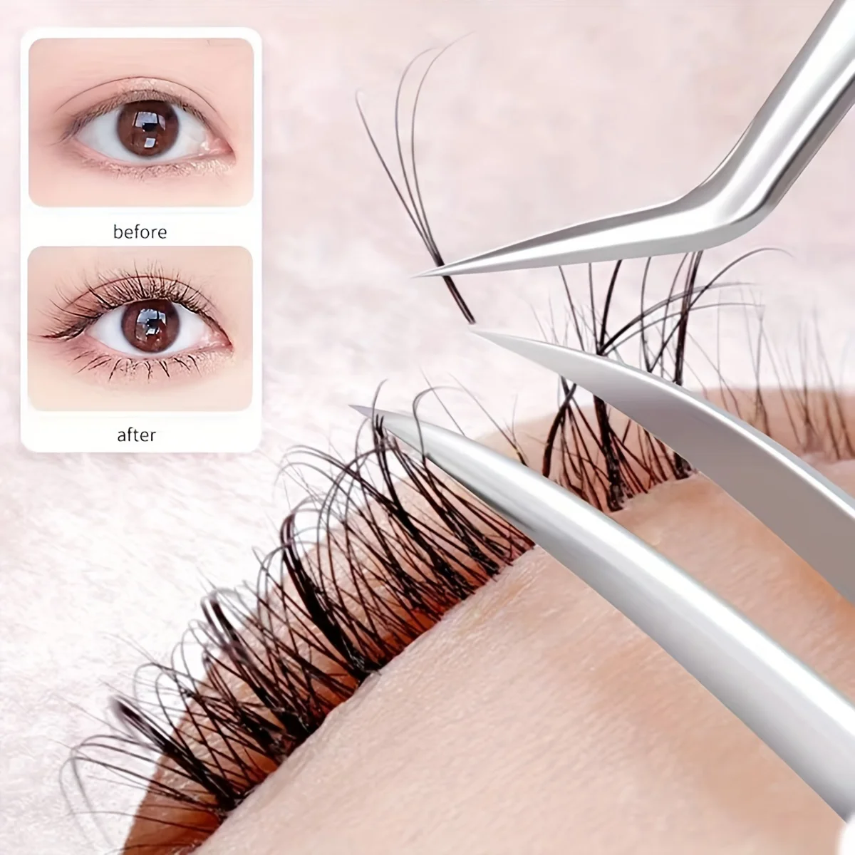 ステンレス製まつげピンセット、つけまつげ移植用、まつげアーティスト用まつげ移植ピンセット、ゴールデンフェザークリップギフト