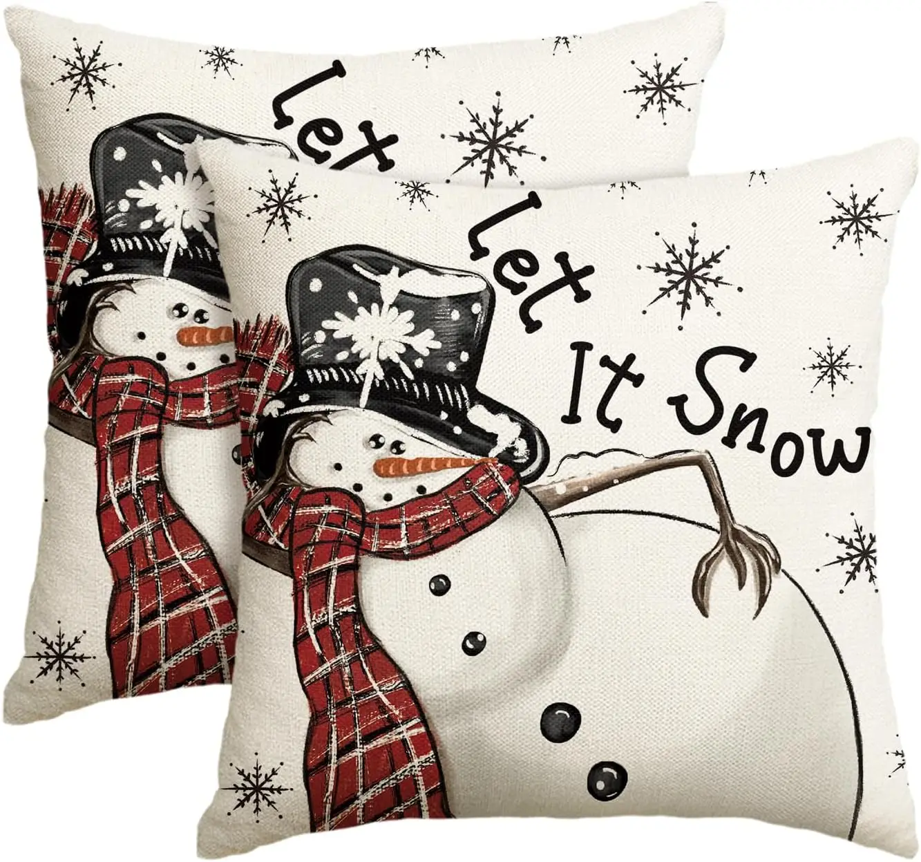 Christmas Let It Snow Snowman Snowflake Throw Pillow Covers Set of 2, 18 x 18 Inch Winter Holiday Cushion Case Decoration