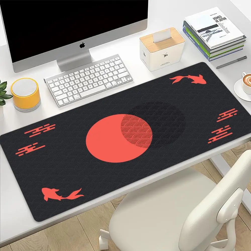 Japanese Mousepad Koi Desk mat Minimal Japan Mousepad Gold Blue Anime Aesthetics XXL Gaming Deskmat Nature Large Mouse Pad 90x40