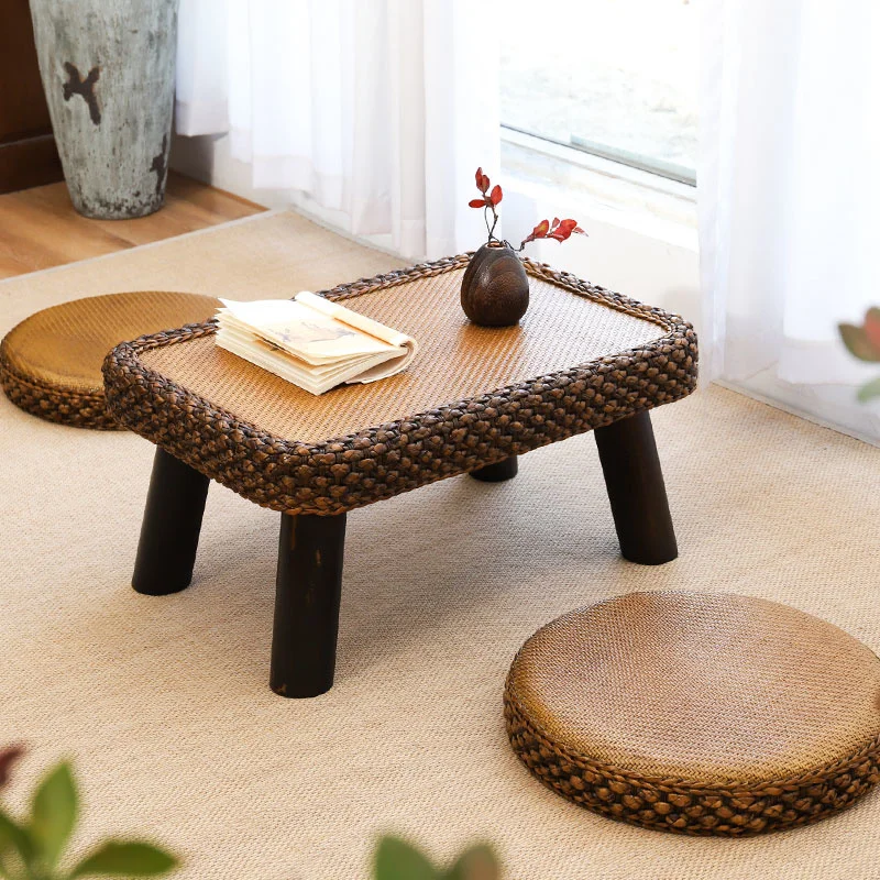 

Japanese Rattan and Timber Tea Spot Ideal for Balcony Bedroom Sill Tatami Style Furniture Piece Zen Inspired Design