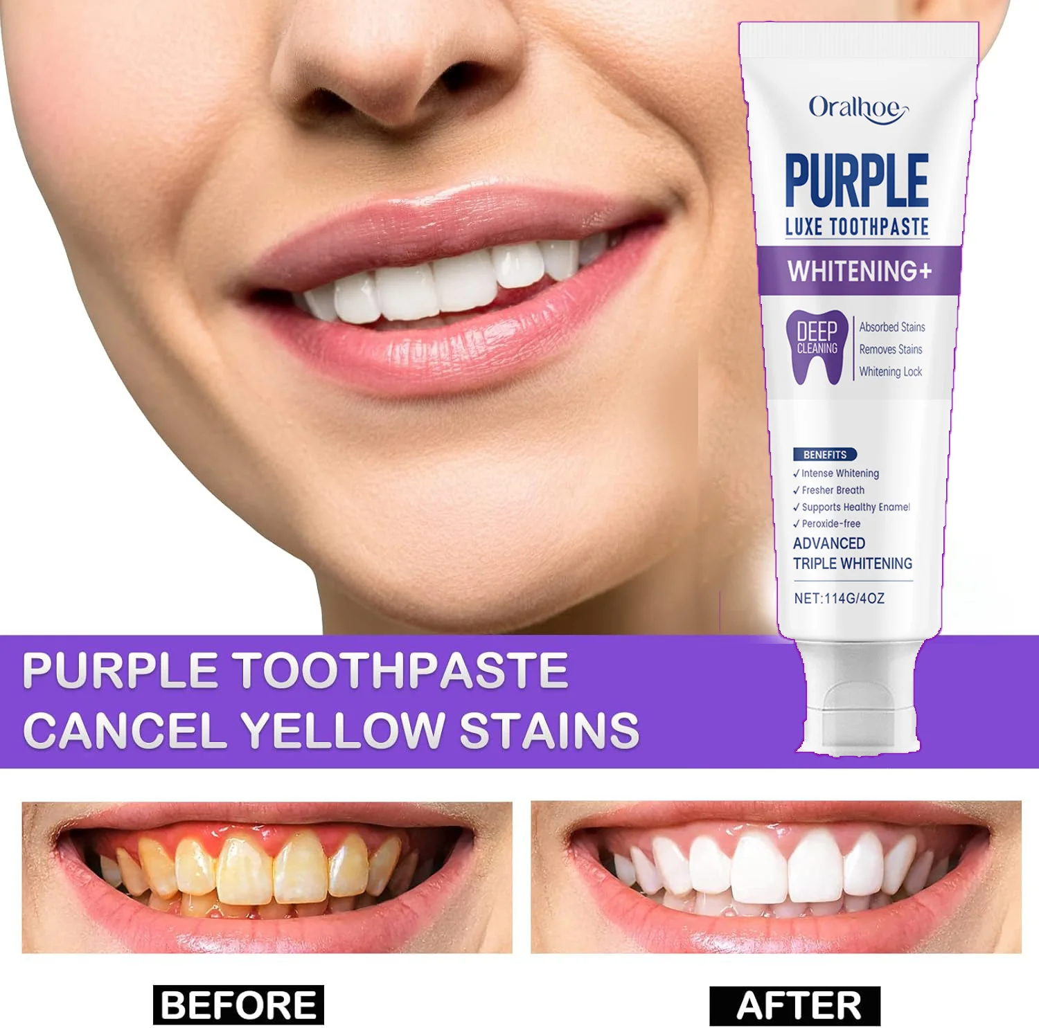 

114 г зубная паста с гидроксипататом и мятной фиолетовой зубной пасты с физической регулировкой цвета свежие и чистые желтые зубы ежедневный нежный уход