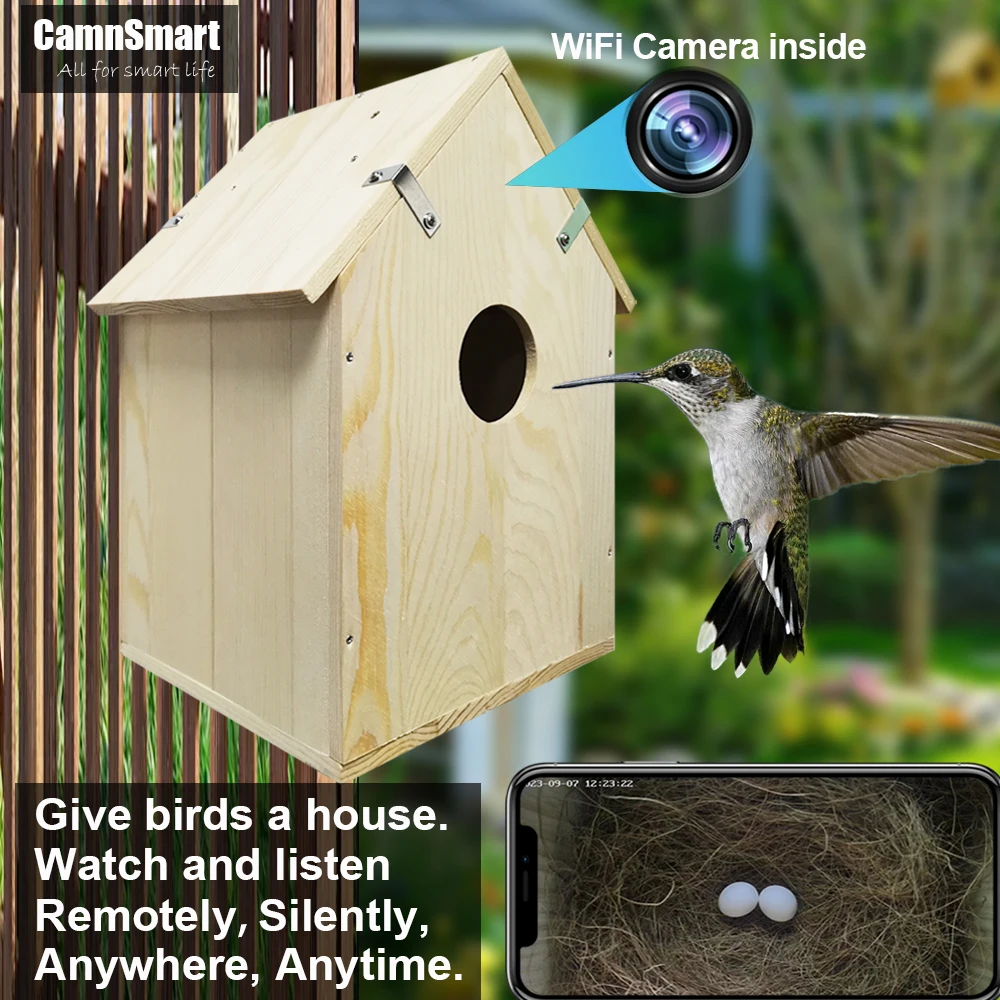 Tuya Smart Bird Watching Camera Wireless Outdoor Wild Indoor Wifi Bird Nest HD 4MP Lens Natural Wooden House for Christmas Gift