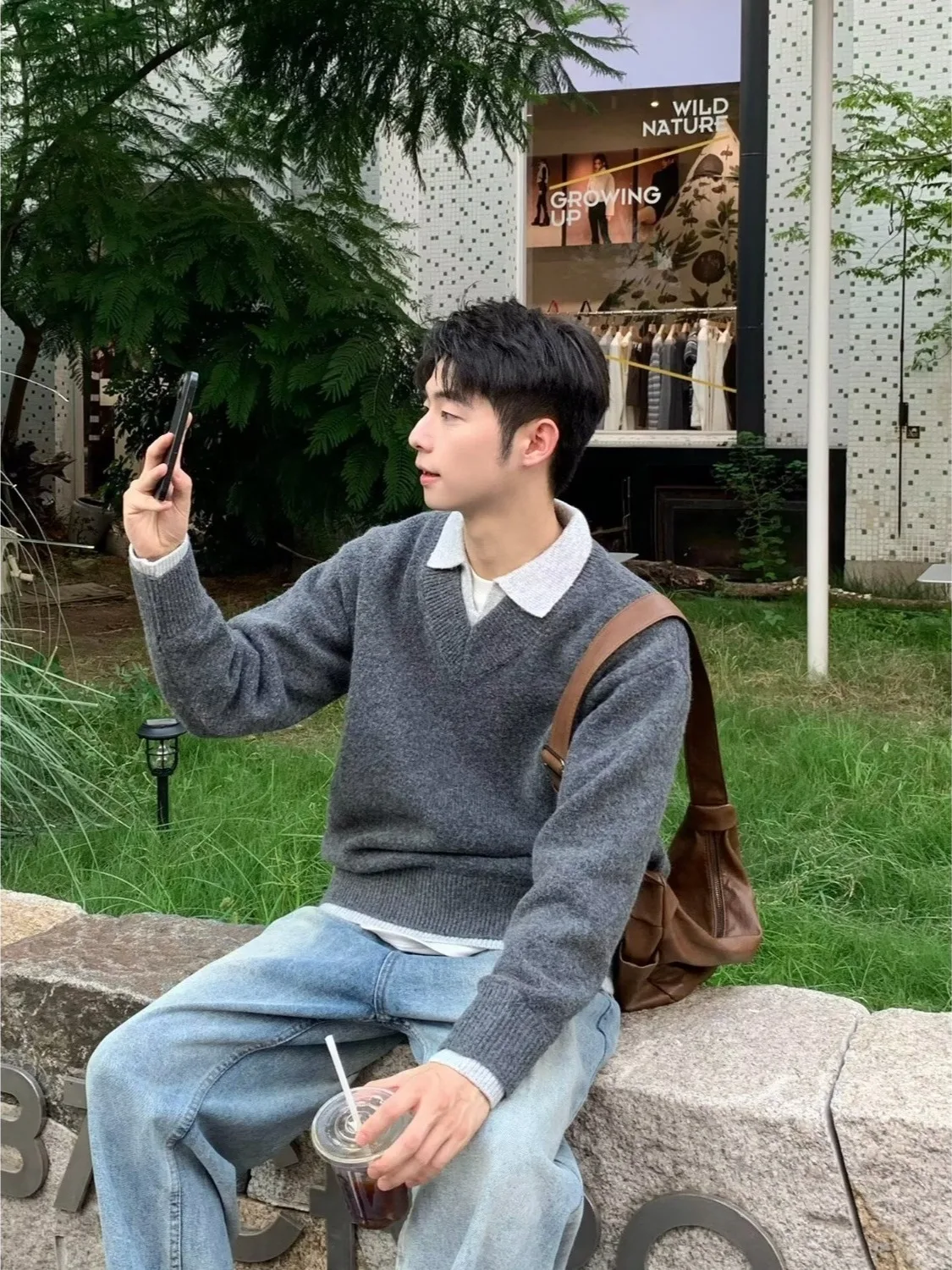 

Утепленный вязаный свитер с V-образным вырезом, повседневный, теплый, осенне-зимний, модный, имитация двухслойности, хлопок, акрил, нейлон