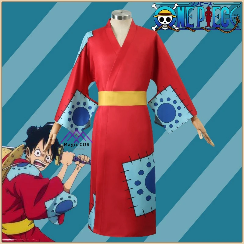 

Hot Anime Character Luffy Cosplay Costume Red Kimono Fashion Set Full Set High Quality Anime Clothes (Male) for Comic Con Party