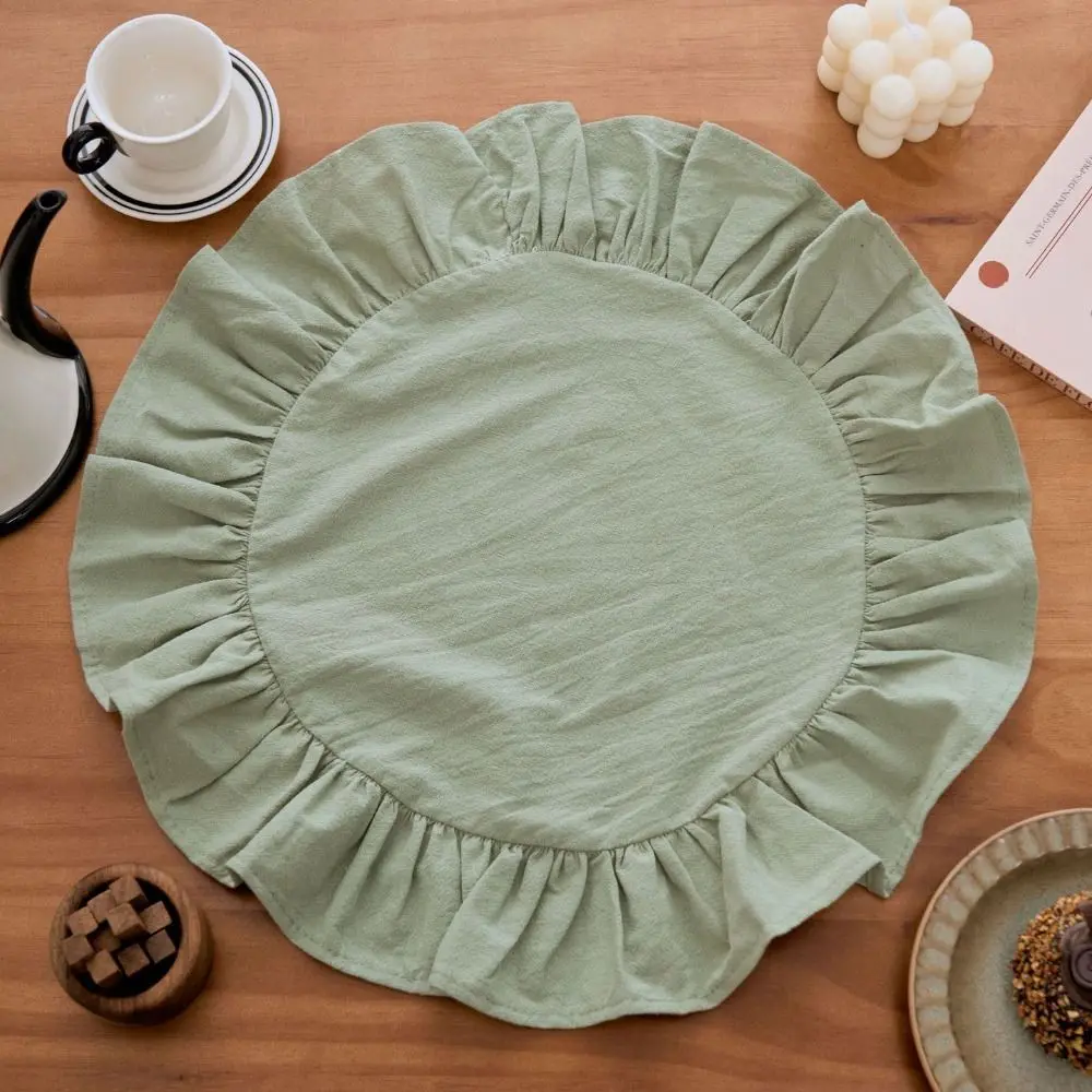 Simple Solid Color Ruffled Placemats Round Cotton Cloth Napkins Table Mat for Wedding Decoration Table Decor