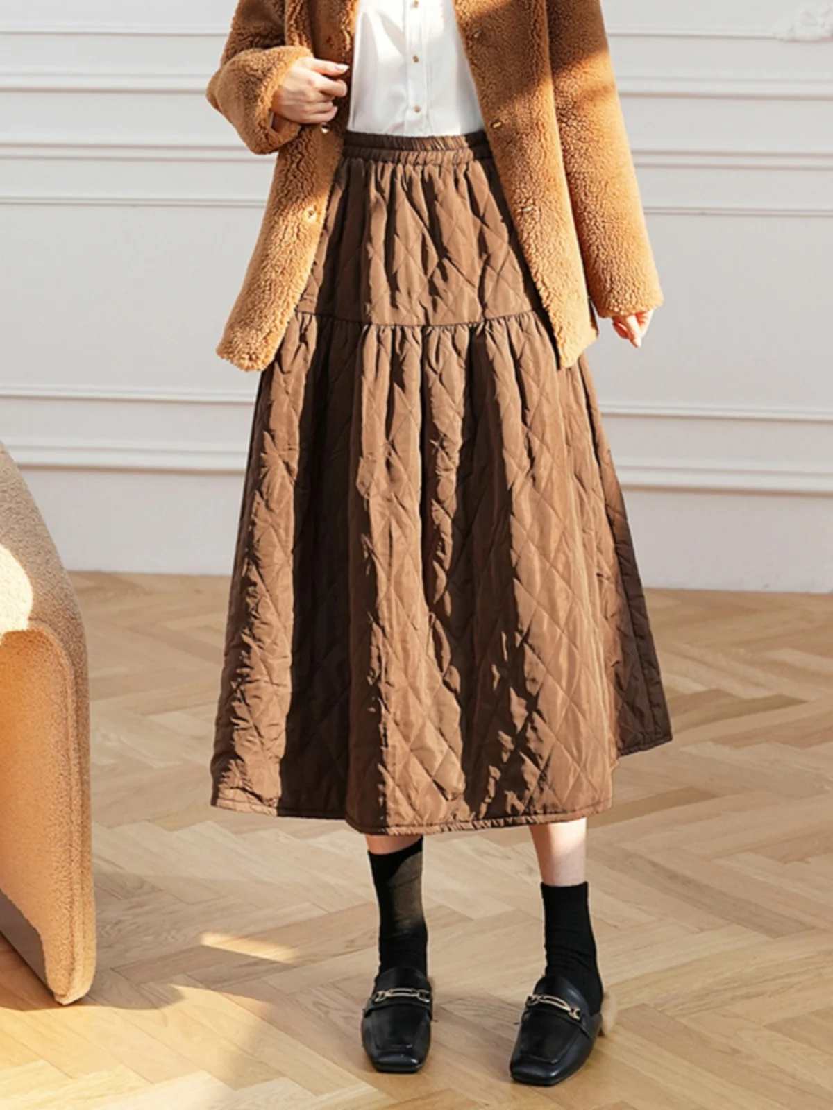 

Женская зимняя теплая хлопковая юбка с перьями Du, балетная юбка трапециевидной формы, утягивающая юбка-миди с высокой талией, прямой крой