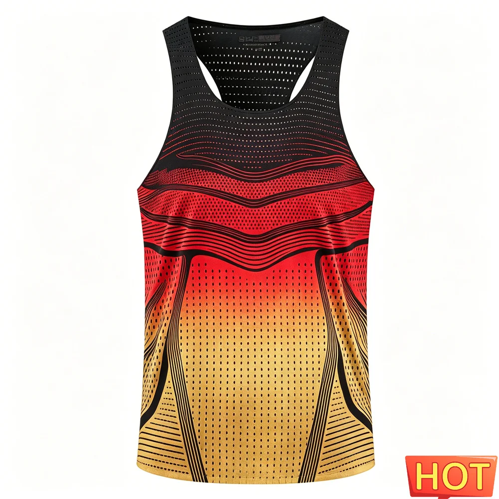 Chaleco deportivo con degradado de rayas para hombre, chaleco deportivo para maratón, chaleco para hombre y mujer, camisetas sin mangas transpirables para hombre, camiseta sin mangas para hombre