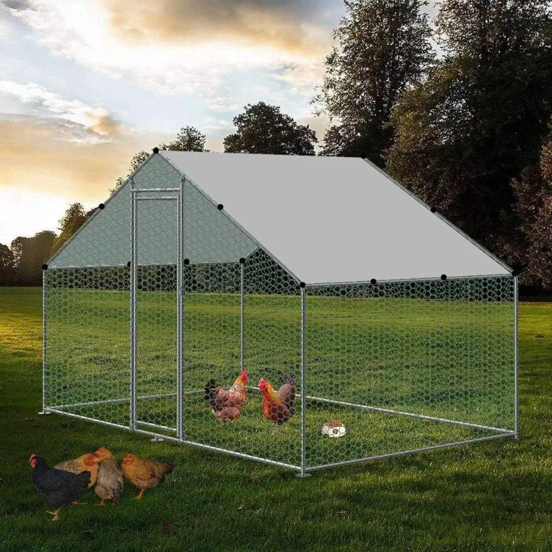 

Chicken Coop Walk-in Metal Poultry Cage House Rabbits Habitat Cage Spire Shaped Coop with Waterproof and Anti-Ultraviolet Cover