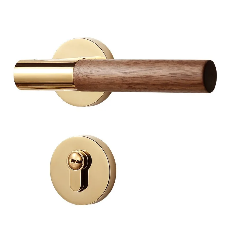 Wood walnut door lock, log door handle, indoor soundproof door lock, solid wood magnetic attraction