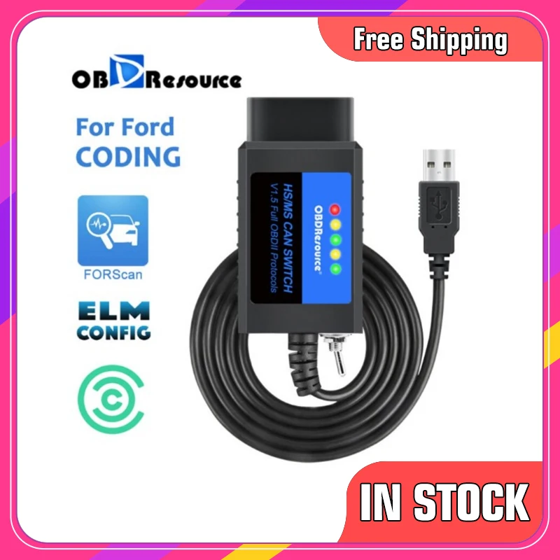 ELM327 USB V1.5 FORScan For Ford Coding ELMconfig FoCCCus OBD2 Adapter With HS/MS CAN Switch F150 F250 F350 F450