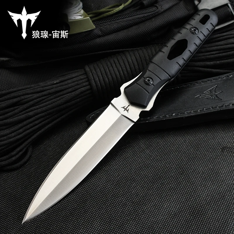 

Barbecue Small Straight Knife Fruit Knife Portable Outdoor survival knife black handle Camping Hunting Hike collection gifts