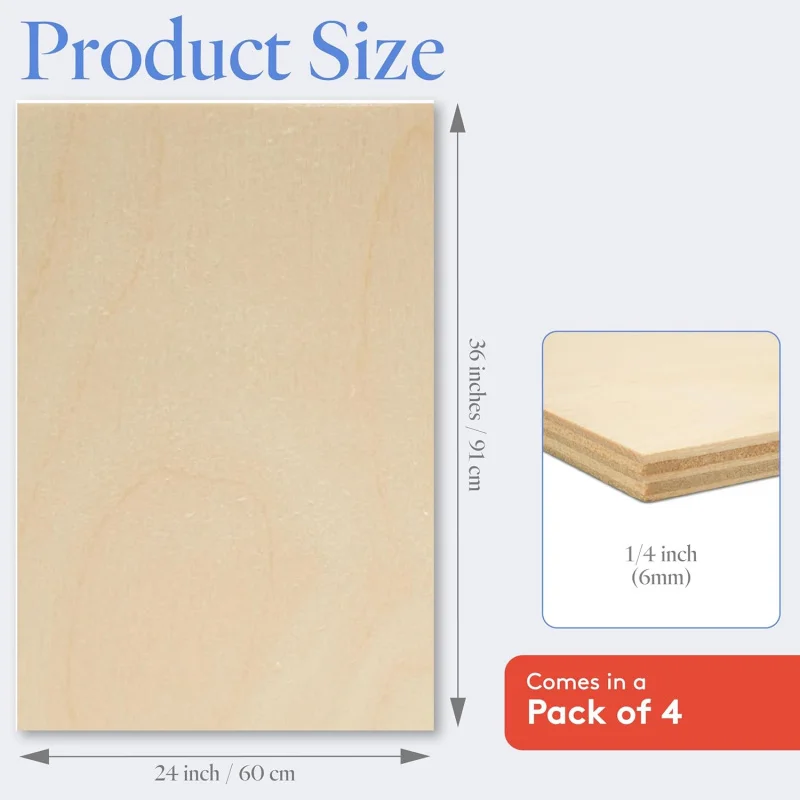 Baltic Birch Plywood 24 x 36 x 1/4 Inch - 6 mm Wood, of 4 B/BB Grade, Stronger Than Basswood Sheets or Balsa Wood, Pe