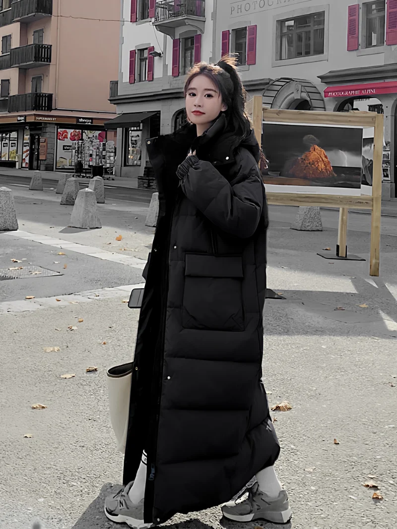 Long Ankle Down Cotton Jacket For Women Winter 2025 Thick Coat Loose Tendy Fashion Casual Warm Hooded Parka Outerwear W1017