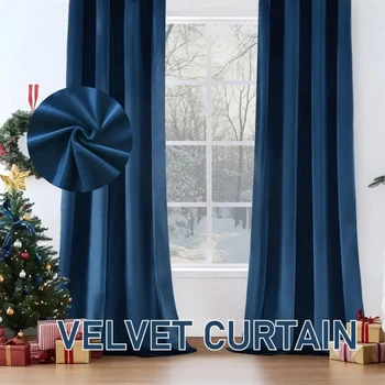 Blue Velvet Half Blackout Curtain 1
