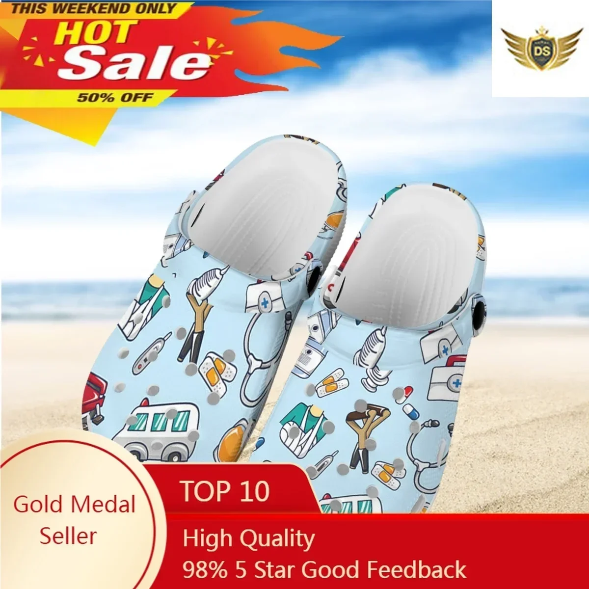 

Summer Ladies Medical Car Printed Clogs Non-slip Casual Nursing Home Slippers Casual Lightweight Beach Flats Shoes Chaussure