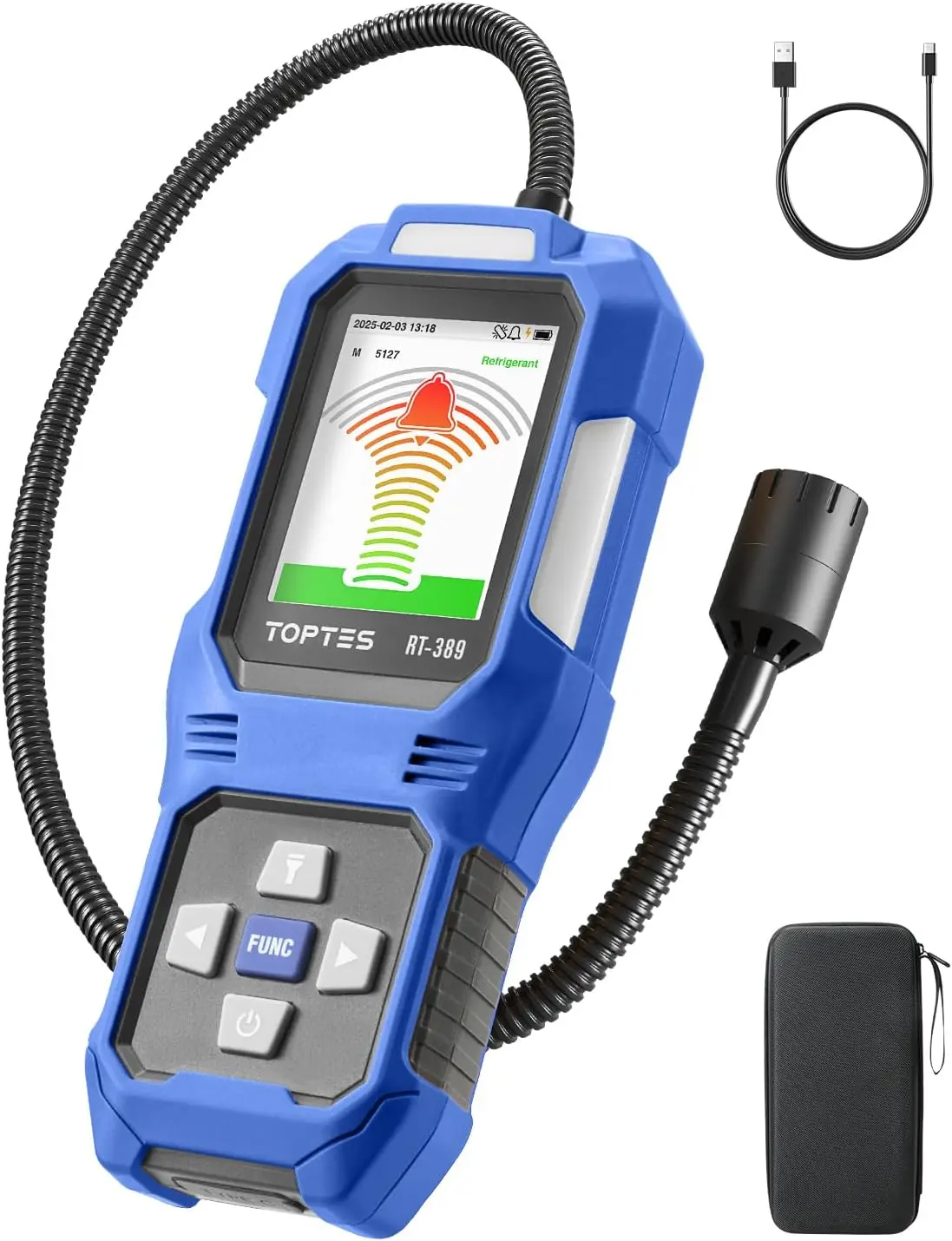 

Rechargeable Refrigerant Leak Detector with 3 Sensitivity Modes & Alarm Types for HVAC, Air Conditioning CFCs HCFCs HFCs - Blue