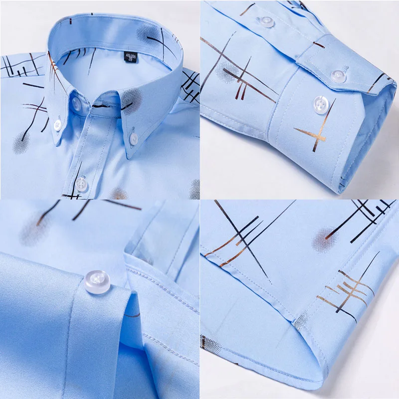 Men's Long Sleeved Shirts Spring Autumn Latest Hot Sale Non-iron Anti-wrinkle Business Casual Print Thin Plaid Slim Fit Blouses