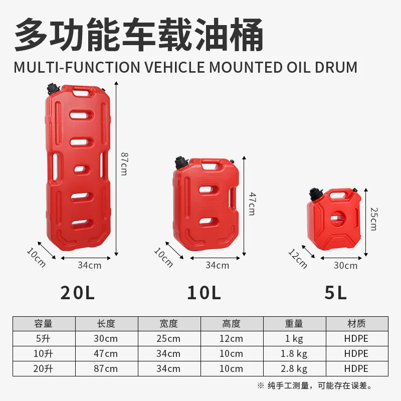 Thick Plastic Multifunctional Vehicle Fuel Tank Explosion-proof and Anti-static 5L10L20L30L Car and Motorcycle Spare Barrel