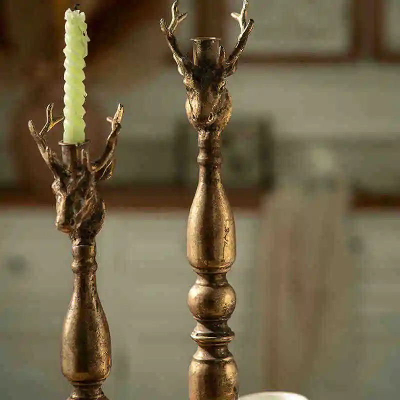 Farmhouse Retro Candlestick Iron Deer Head Candlestick Home Dining Table Candlestick Ornaments Candlelight Dinner Romantic Decor