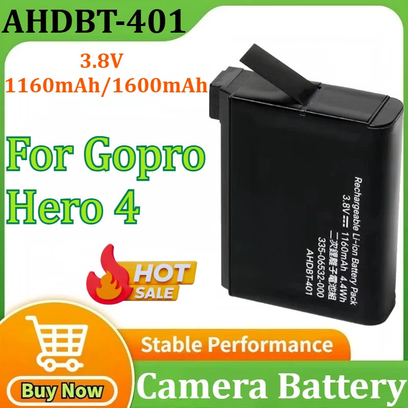 3.8V 1160mAh/1600mAh AHDBT-401 pour Gopro Hero 4 batterie au Lithium Rechargeable stockage Batteries de caméra accessoires