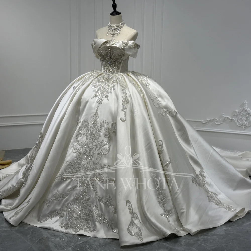 

Abito Da Sposa 2026 Wedding Dress Strapless Off The Shoulder Beading Crystal Embroidery Lace-Up Back Satin Bride Dress