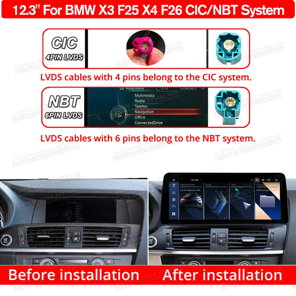 NAVIGUIDE 12.3'' For BMW X3 F25 X4 F26 2013-2017 NBT Susytem Android 13 Car Radio GPS Carplay Multimedia Navigation Player WIFI