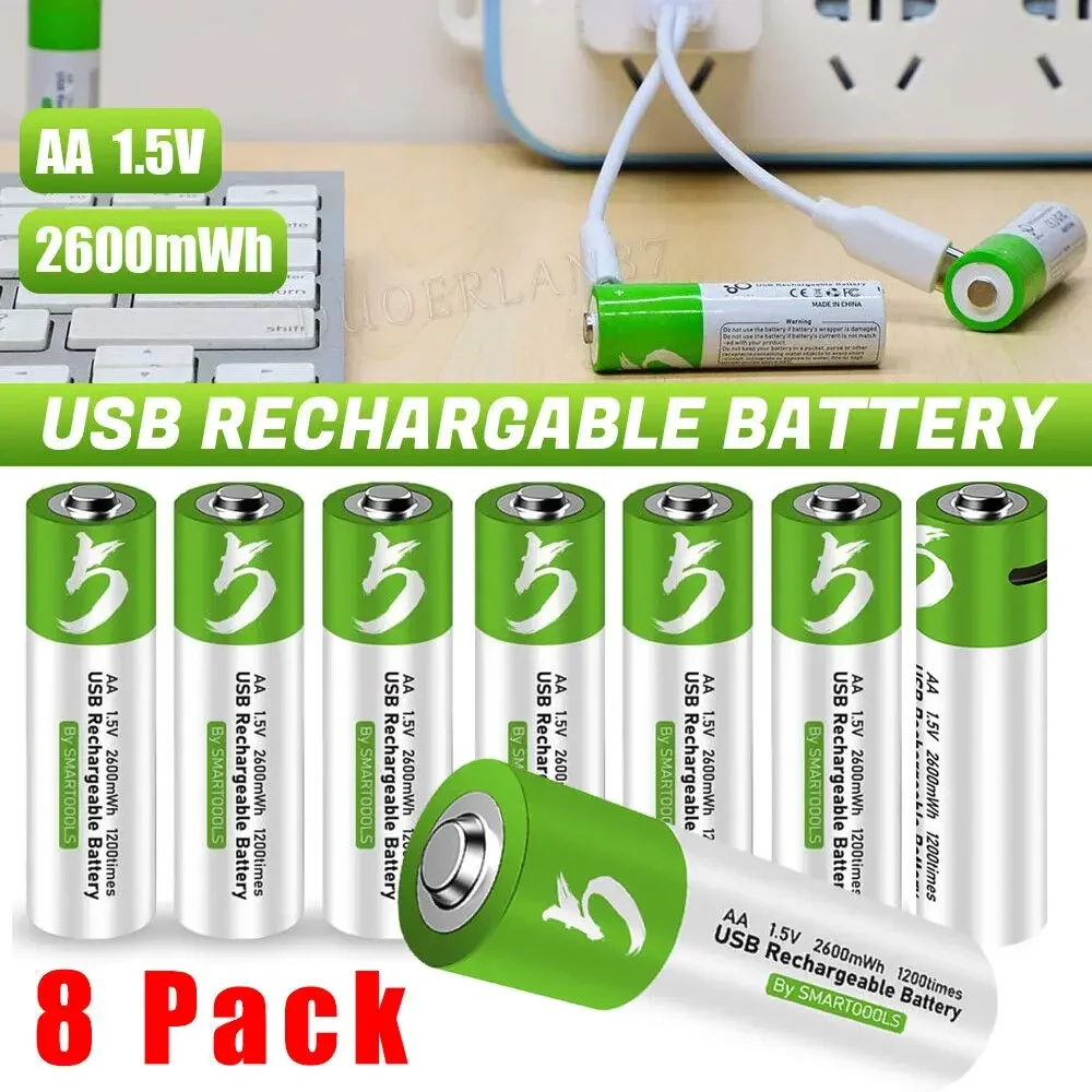 Original 1.5V AA USB Rechargeable Batteries 2600 MWh Li-ion Battery for Remote Control Mouse Electric Toy Battery