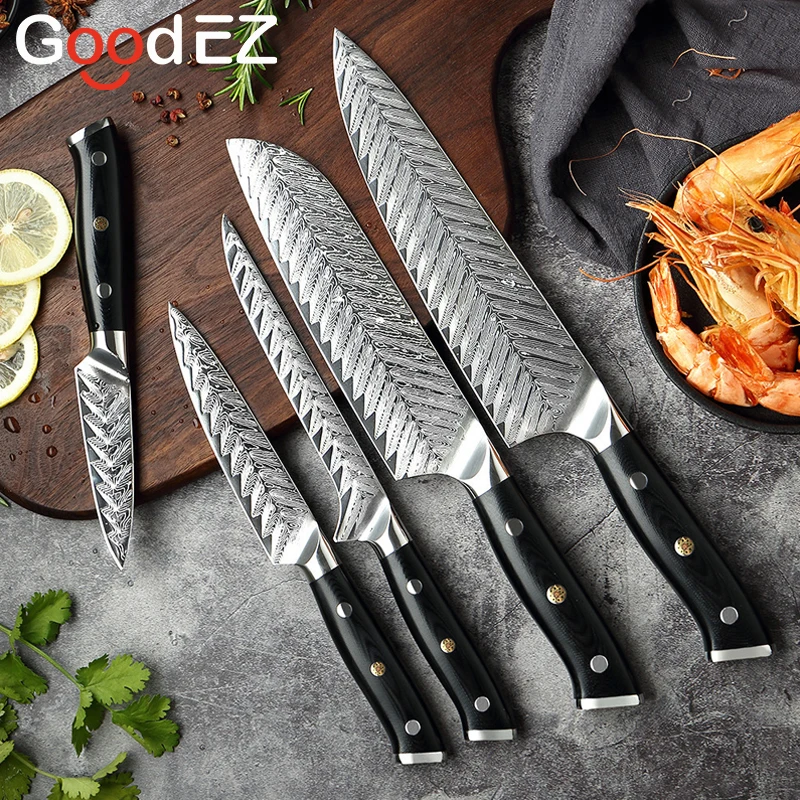 Imagem -02 - Goodez-kitchen Damascus Chef Knife Profissional Japonês Desosse Facas Conjuntos Faca Chef para Fatiar Carne Vg10 Cook