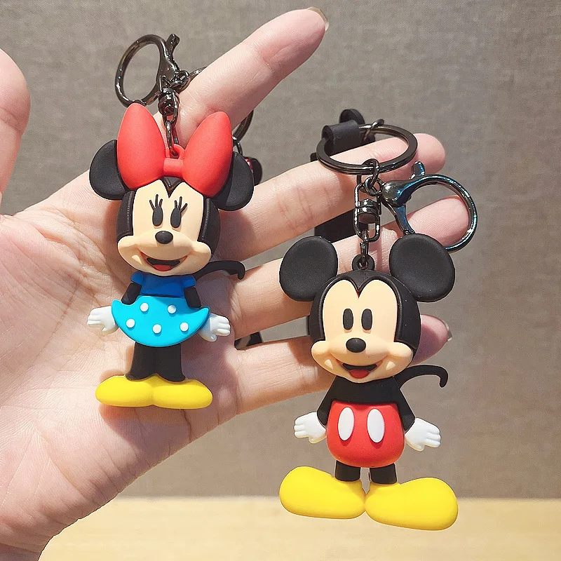 Disney Mouse มิกกี้ตุ๊กตาน่ารักพวงกุญแจคู่จี้กุญแจกระเป๋าการ์ตูนจี้ขนาดเล็กพวงกุญแจ