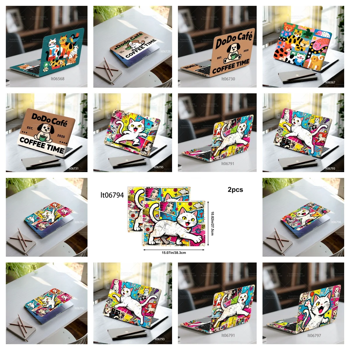 

2 шт., милые наклейки с мультяшными животными в стиле пэчворк для ноутбуков, красочные наклейки с изображением тигра, кошки, собаки для Macbook, HP, Dell, Lenovo 11-17 дюймов