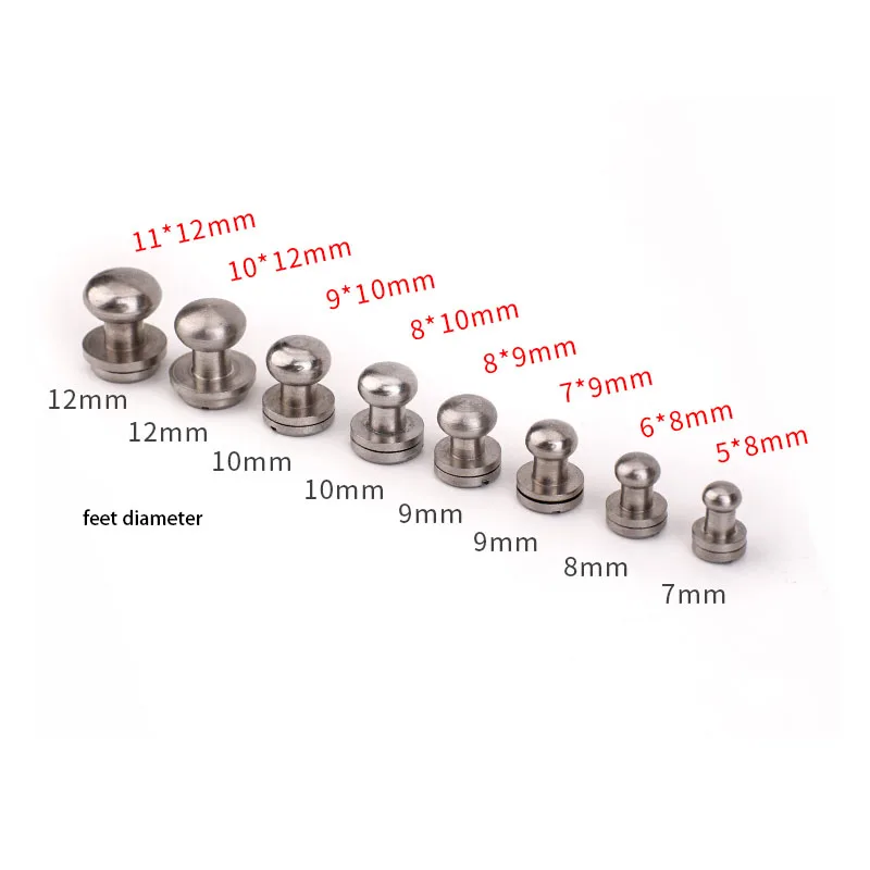 10pcs Solid Stainless Steel Sam Brown Browne Button Screw Back Round Head Ball Post Studs Nail Rivets Leather Craft Accessory