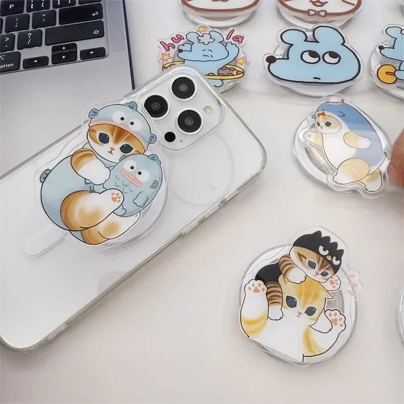 

НОВЫЙ корейский INS милый мультяшный кот для Magsafe, магнитная подставка для телефона Griptok Grip Tok, подставка для iPhone 17, Samsung, складной держатель, кронштейн