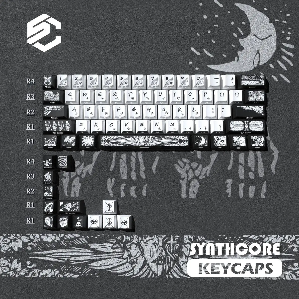 

74 Keys Fallen Angel Keycaps PBT Dye-Sub Side-engraved Keycaps Anime Translucent Key Caps for ANSI Made68 Mad68 Wooting60