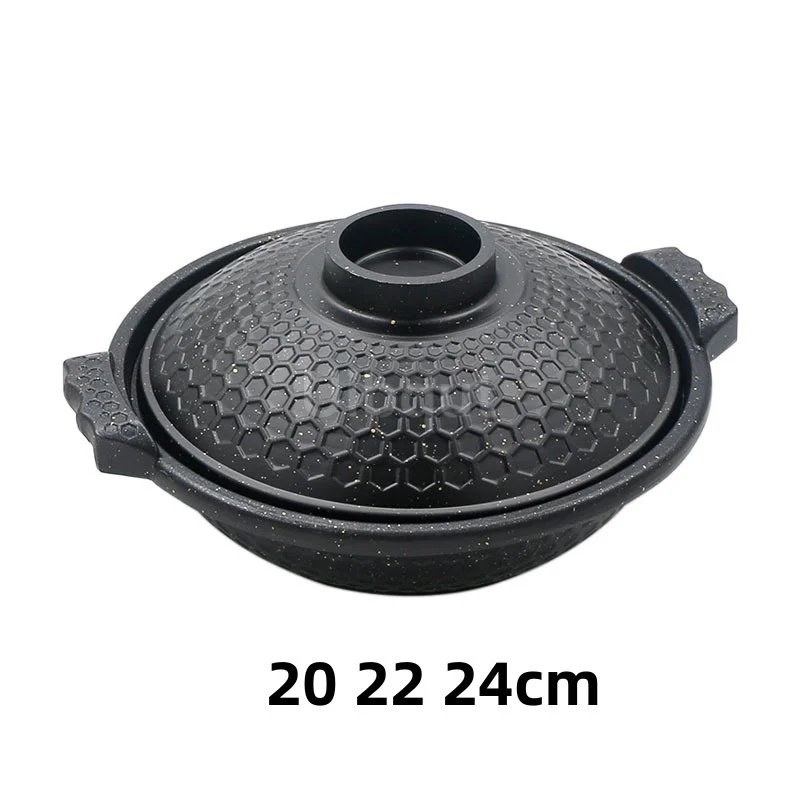 Cuenco negro, olla de aleación de aluminio, cazuela de cocina, estofado japonés, tapa para sopa, ollas calientes, olla coreana, plato, sartén, utensilios de cocina no adhesivos