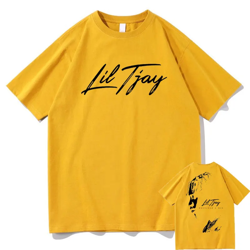 ラッパーlil tjay運命2勝利両面印刷tシャツメンズ黒の綿のtシャツ男性女性ファッション特大ヒップホップtシャツ