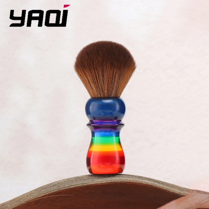 NEU 2026 YAQI 26mm Regenbogenbrauner Synthetikhaar-Rasierpinsel für Herren mit Reiseetui für Komfortables Rasieren