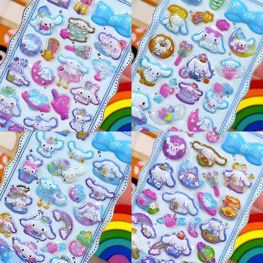 

4pcs Cartoon Cute Sanrio Stickers Kawaii Cinnamoroll 3D Relief Sticker Suitcase Laptop Bike Waterproof Decoration DIY Decals Toy
